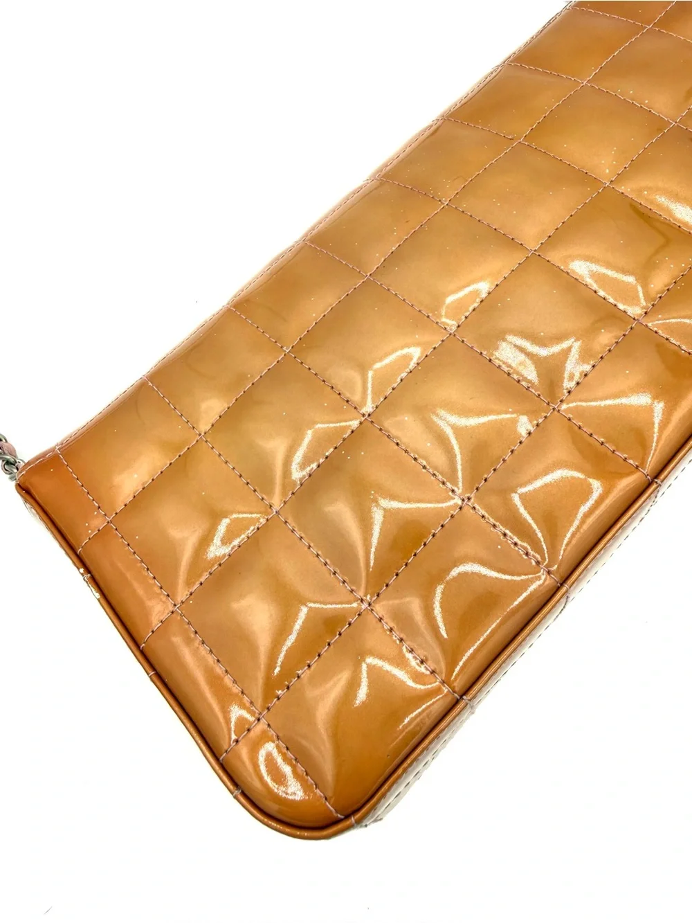 CHANEL Quilted Orange Patent Leather Chocolate Bar CC Flap Bag